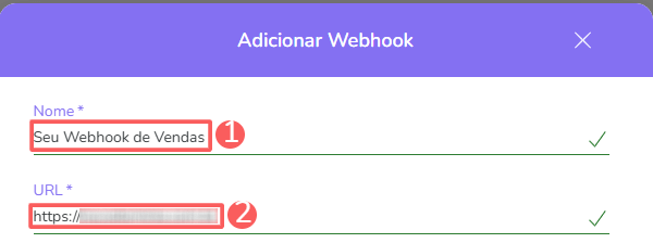 Campos de nome e URL do webhook