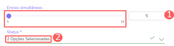 Configuração de envios simultâneos e status