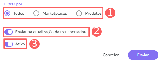 Filtros do webhook