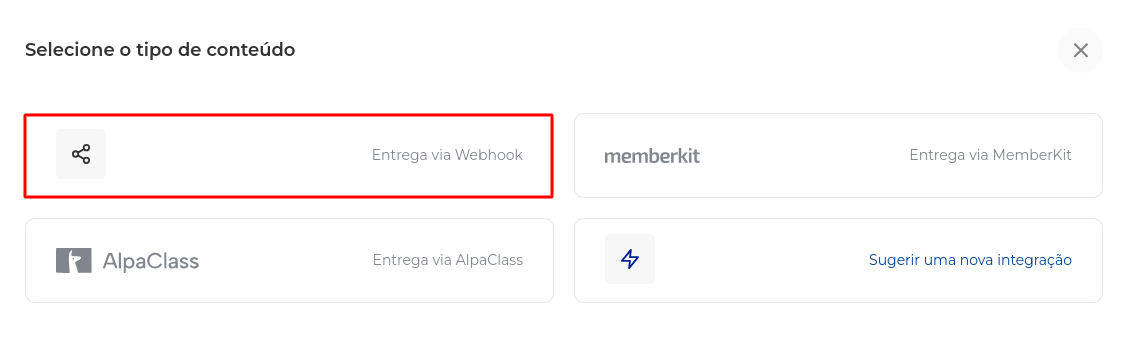 Opção Entrega via Webhook