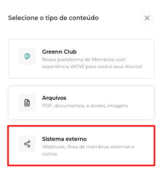 Opção Sistema externo