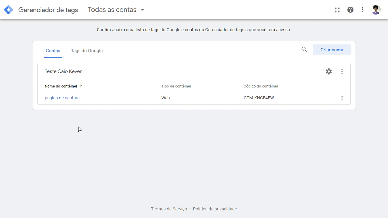 Contêiner do Google Tag Manager com o acionamento All Pages
