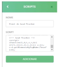 Área de scripts no HEAD da KlickPages
